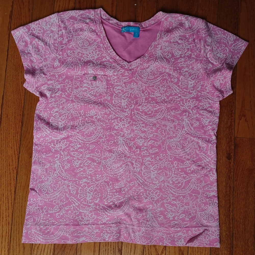 Fresh Produce Women Pink Paisley Short Sleeve Tshirt Top Sz XL Cotton - USA Made